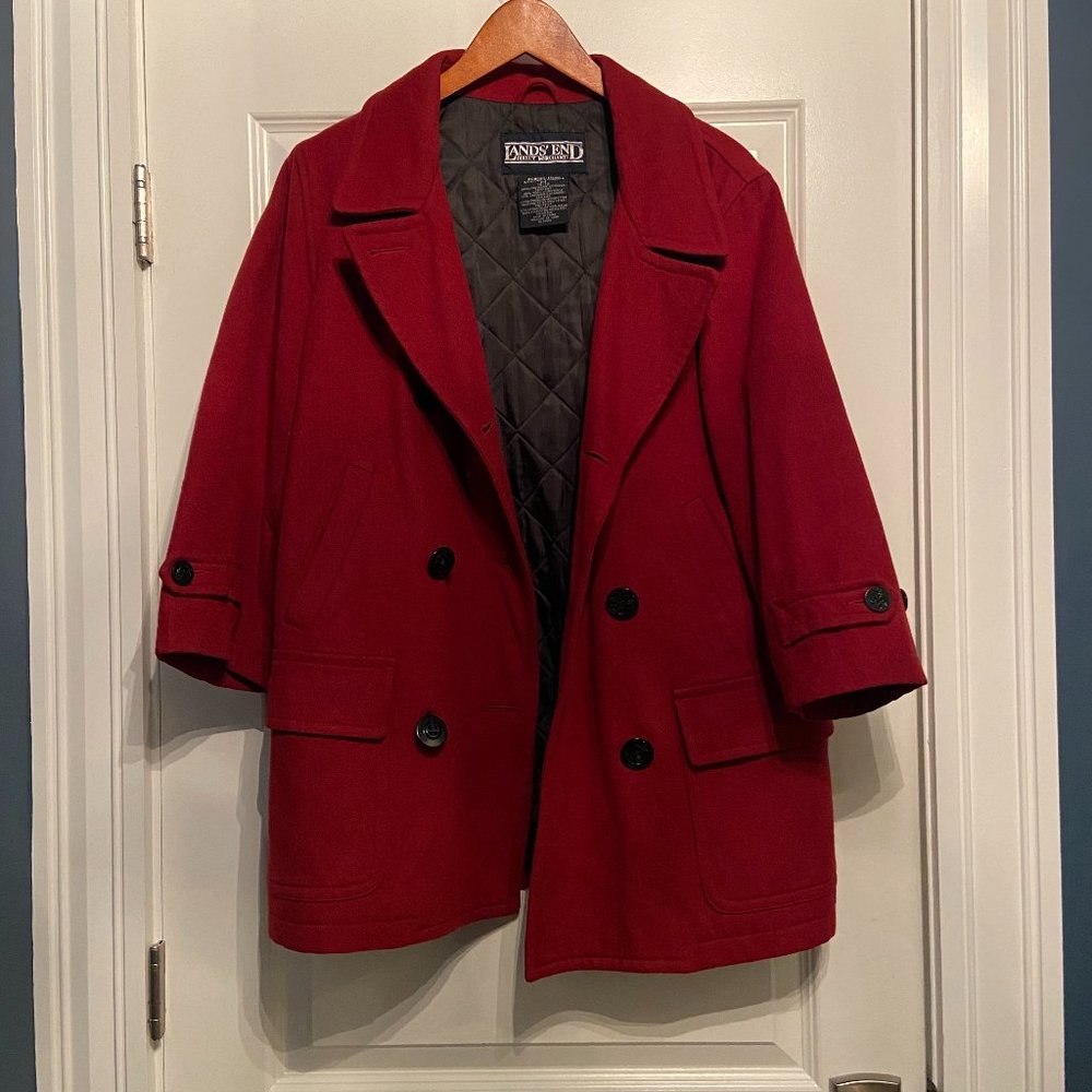 Lands' End Red Pea Coat